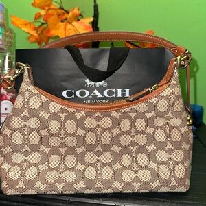Coach Tan and Brown Signature Shoulder Bag